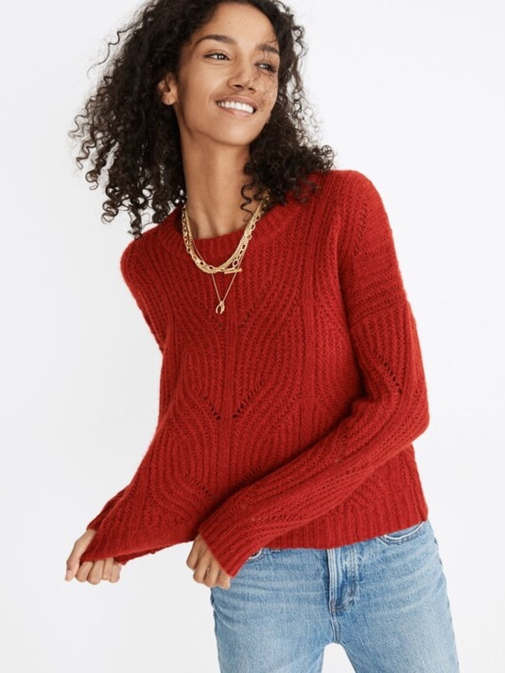 Madewell Charlay Orange Alpaca Cable Knit Crewneck Sweater Size 2X